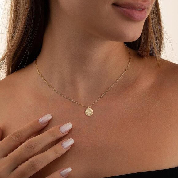 Gold Necklace: 14K Gold Plated Softball Necklace Dainty Sun Simple Italian Horn - Picture 3 of 7